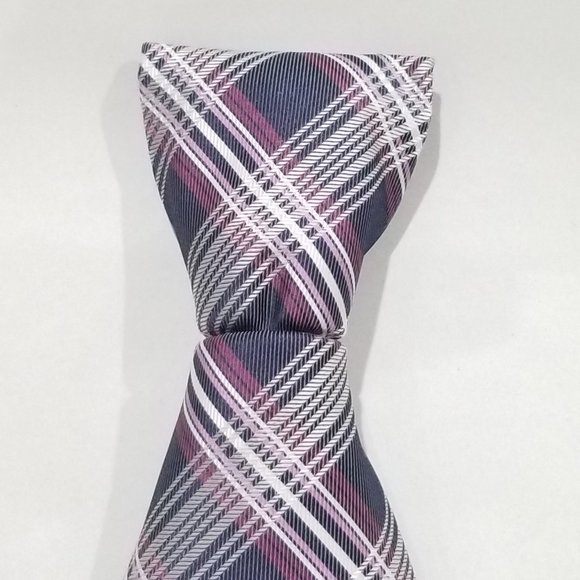 Stafford - Plaid Tie - Navy Pink and White - Picture 3 of 9